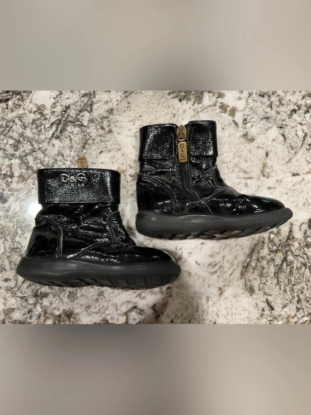Dolce & Gabbana Black Patent Leather Kids Ankle Boots with Side Zip